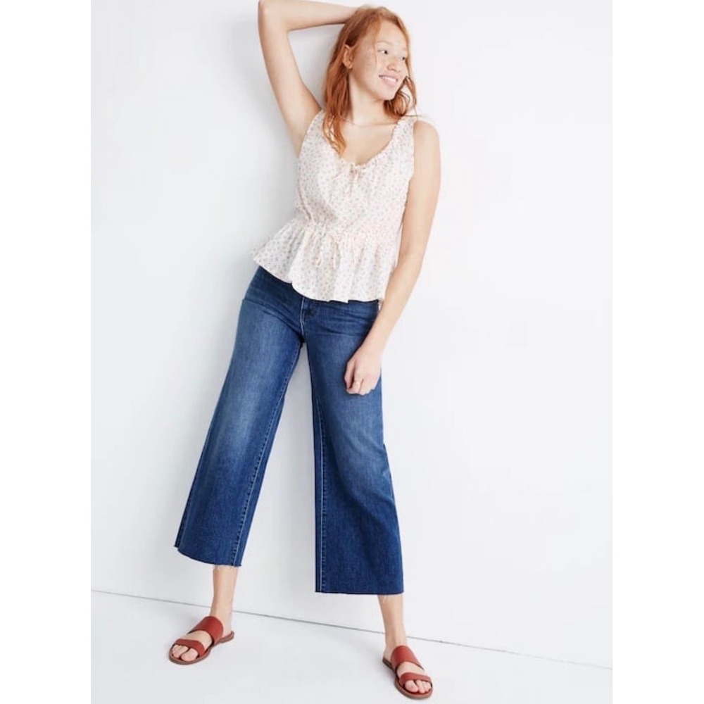 Madewell Emmett Wide-Leg Crop Jeans Blue Raw Hem Patch Pockets NR479 Womens 25